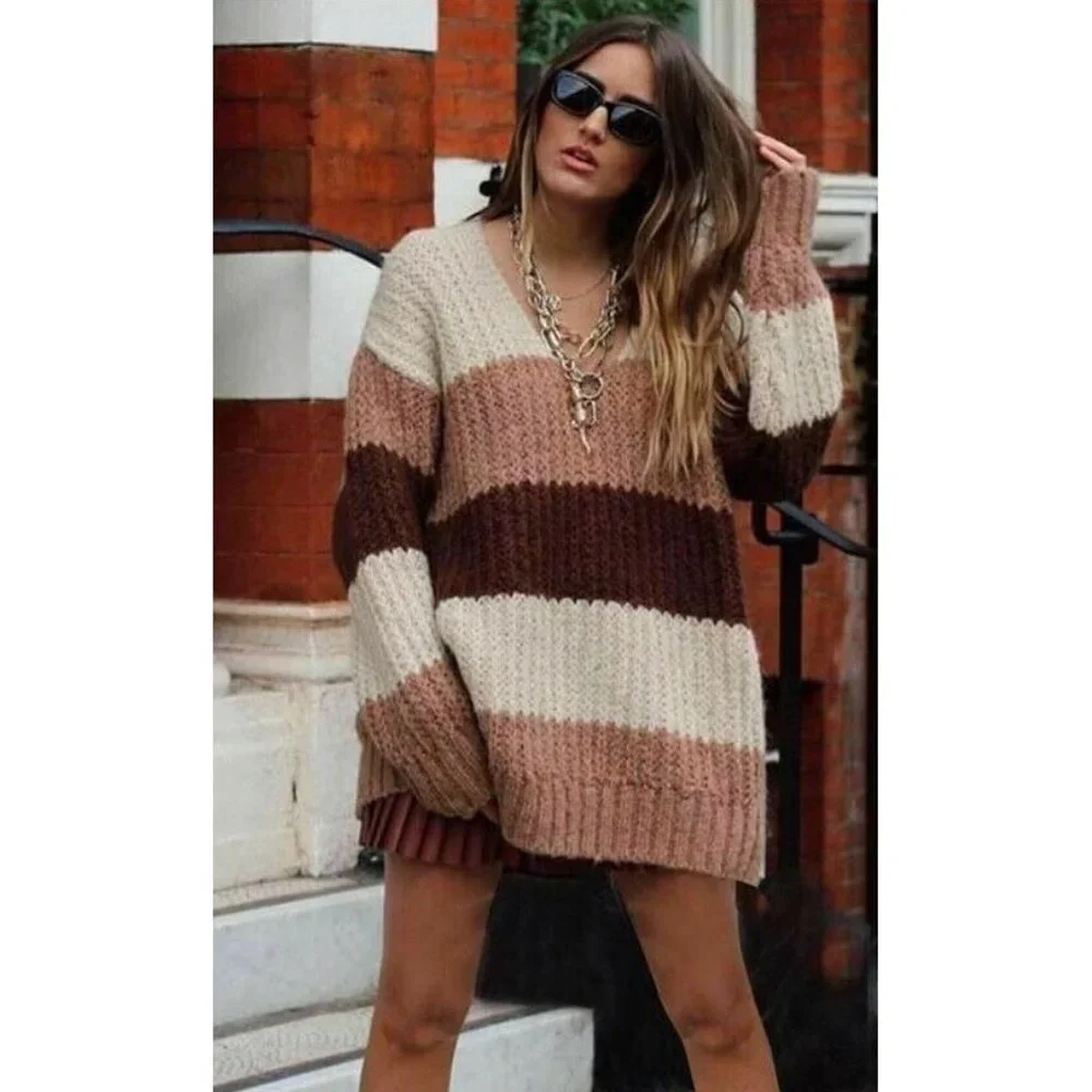Zara Oversized Loose Fit Striped Sweater S - Picture 3 of 6